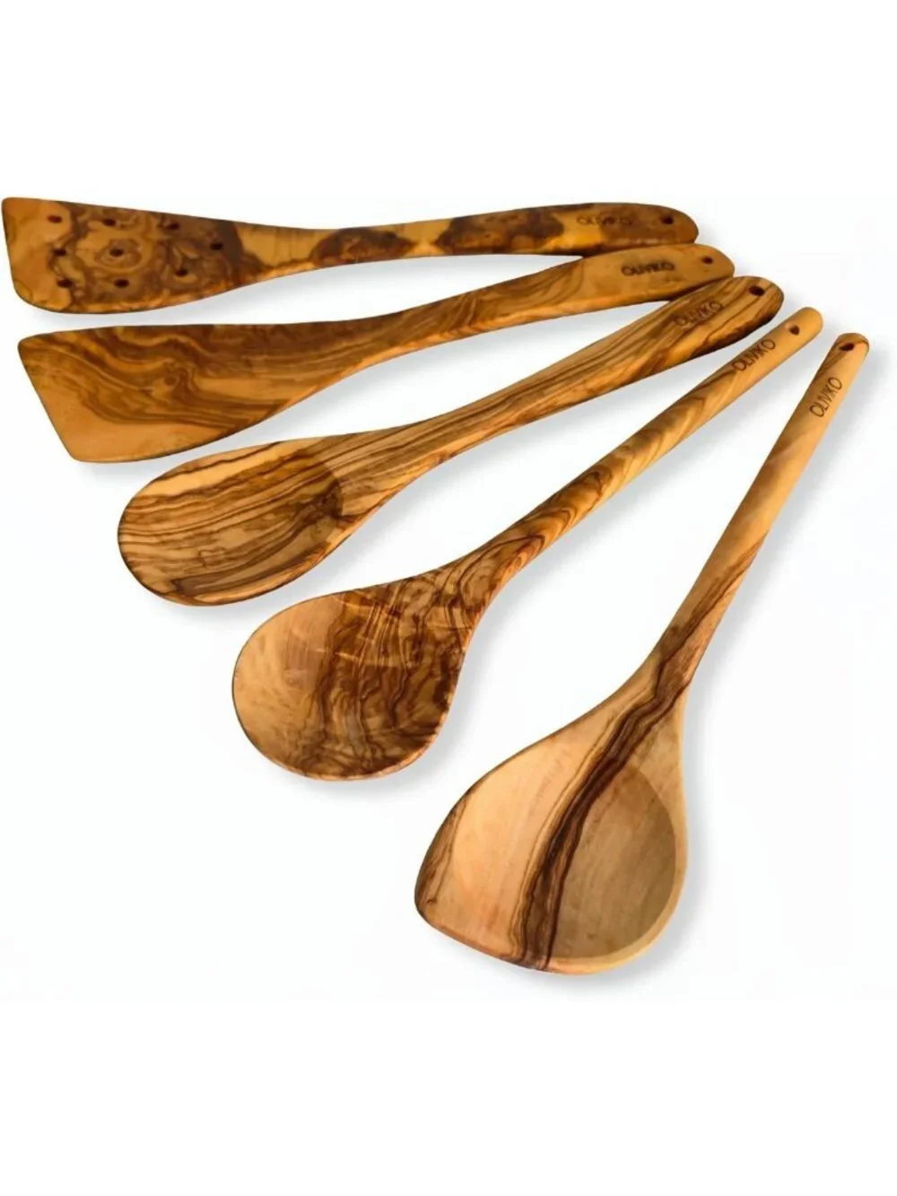 Handmade 100% Olive Wood Spoon & Spatula Set | Eco-Friendly Kitchen Utensils